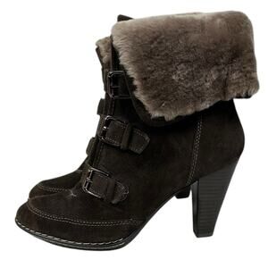 Sofft Skagen Leather Shearling Heeled Boots Brown Size 8.5